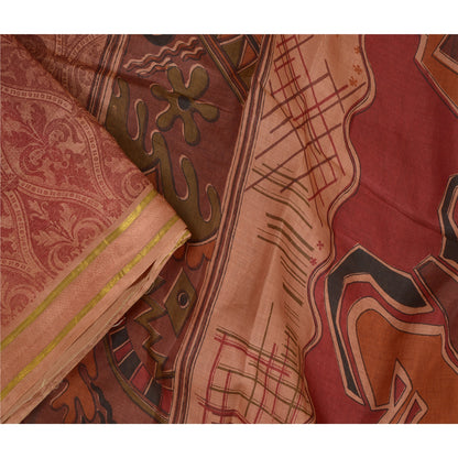 Sanskriti Vintage Peach Sarees Pure Silk Printed Golden Border Sari Craft Sustainable Fabric