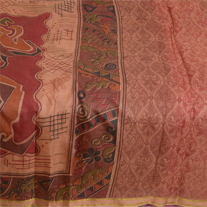 Sanskriti Vintage Peach Sarees Pure Silk Printed Golden Border Sari Craft Sustainable Fabric