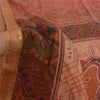 Sanskriti Vintage Peach Sarees Pure Silk Printed Golden Border Sari Craft Sustainable Fabric