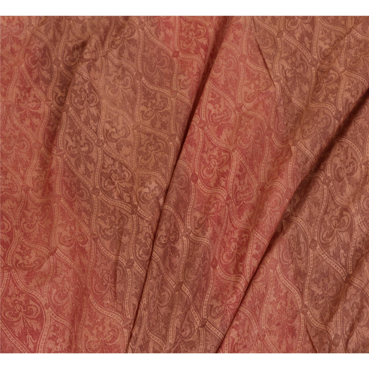 Sanskriti Vintage Peach Sarees Pure Silk Printed Golden Border Sari Craft Sustainable Fabric