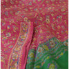 Sanskriti Vintage Sarees Pink/Green Pure Silk Printed Sari Floral Craft Sustainable Fabric