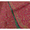 Sanskriti Vintage Sarees Pink/Green Pure Silk Printed Sari Floral Craft Sustainable Fabric