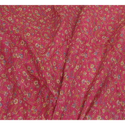 Sanskriti Vintage Sarees Pink/Green Pure Silk Printed Sari Floral Craft Sustainable Fabric
