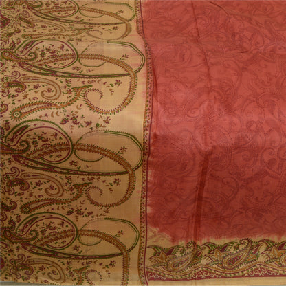 Санскритские винтажные сари красно-коричневые чистый шелк сари с цветочным принтом ремесло устойчивая ткань