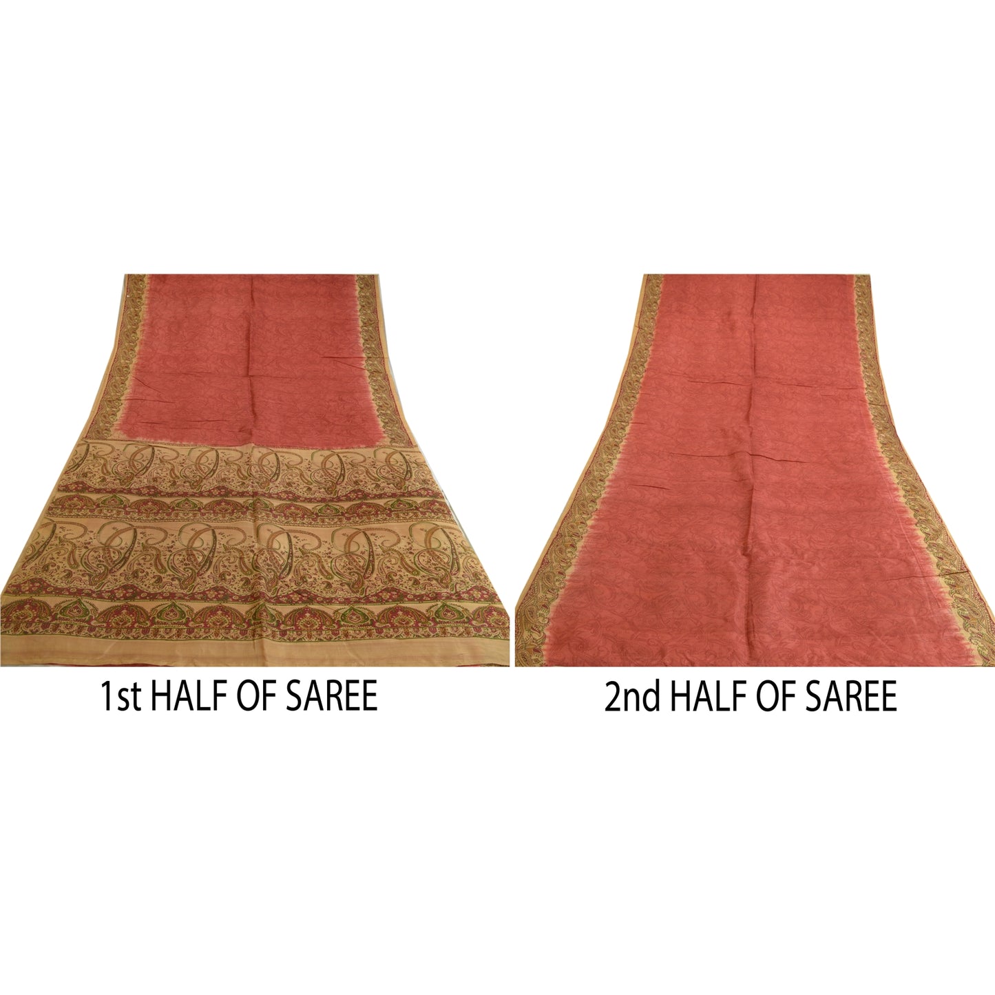 Санскритские винтажные сари красно-коричневые чистый шелк сари с цветочным принтом ремесло устойчивая ткань