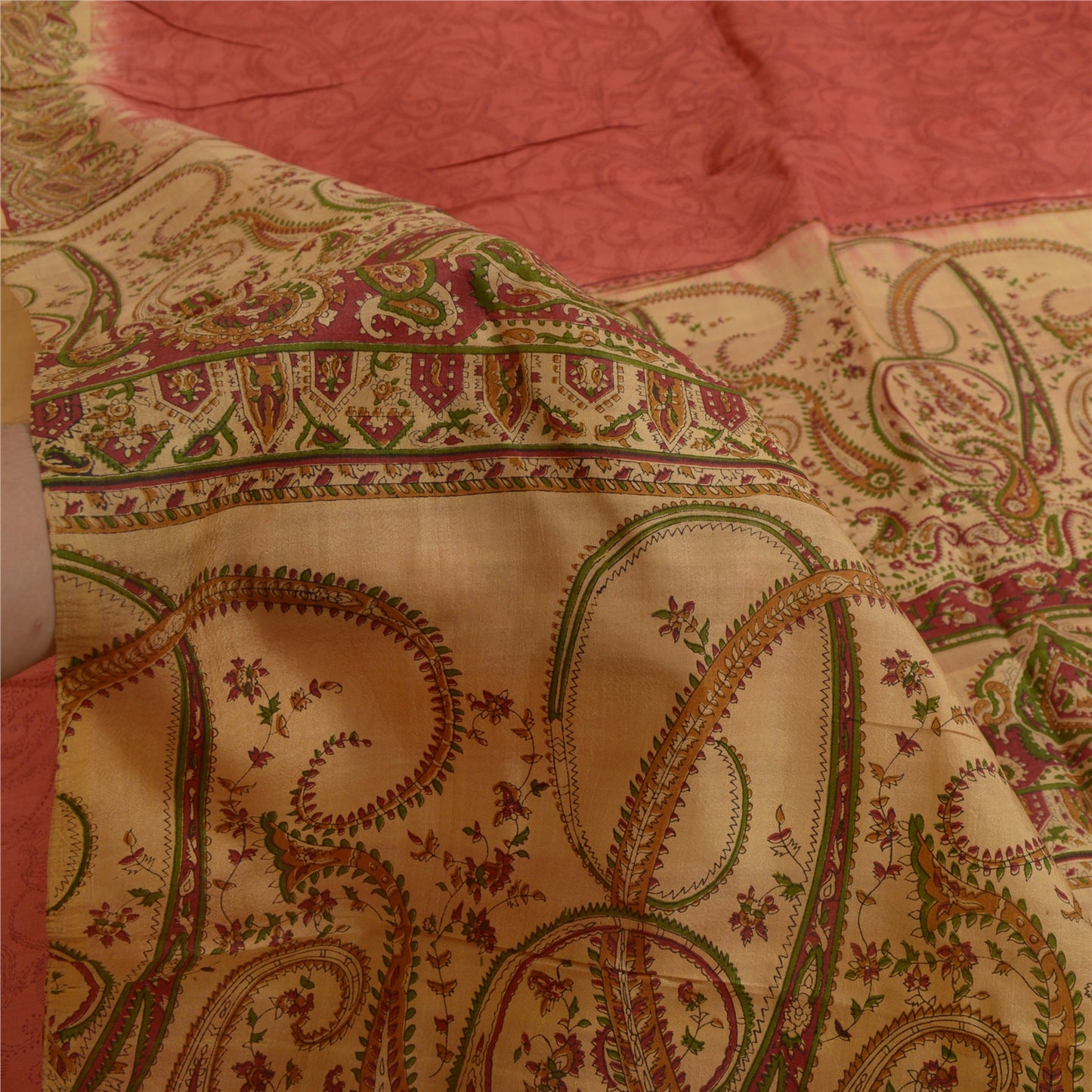 Санскритские винтажные сари красно-коричневые чистый шелк сари с цветочным принтом ремесло устойчивая ткань