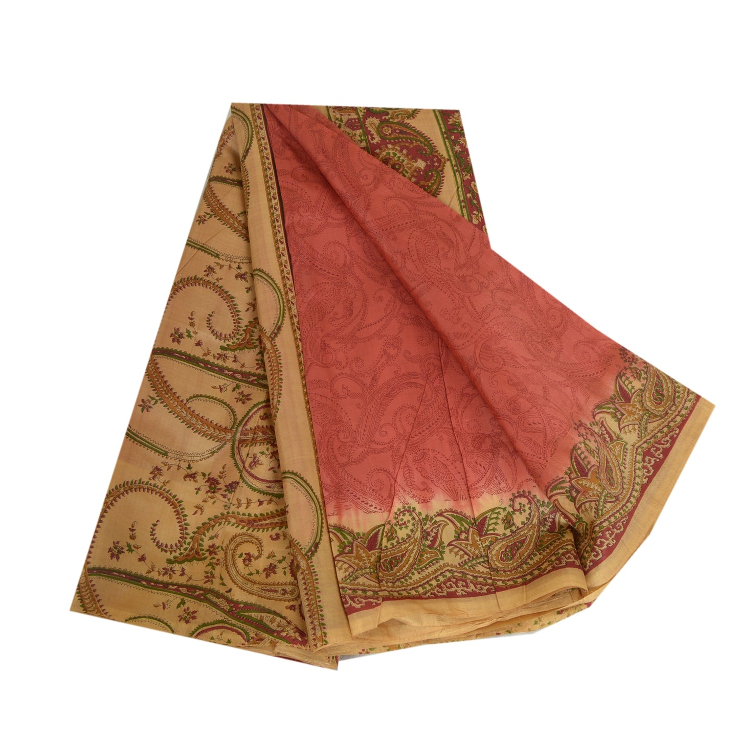 Санскритские винтажные сари красно-коричневые чистый шелк сари с цветочным принтом ремесло устойчивая ткань