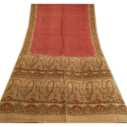 Санскритские винтажные сари красно-коричневые чистый шелк сари с цветочным принтом ремесло устойчивая ткань