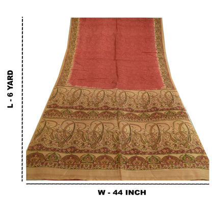 Санскритские винтажные сари красно-коричневые чистый шелк сари с цветочным принтом ремесло устойчивая ткань