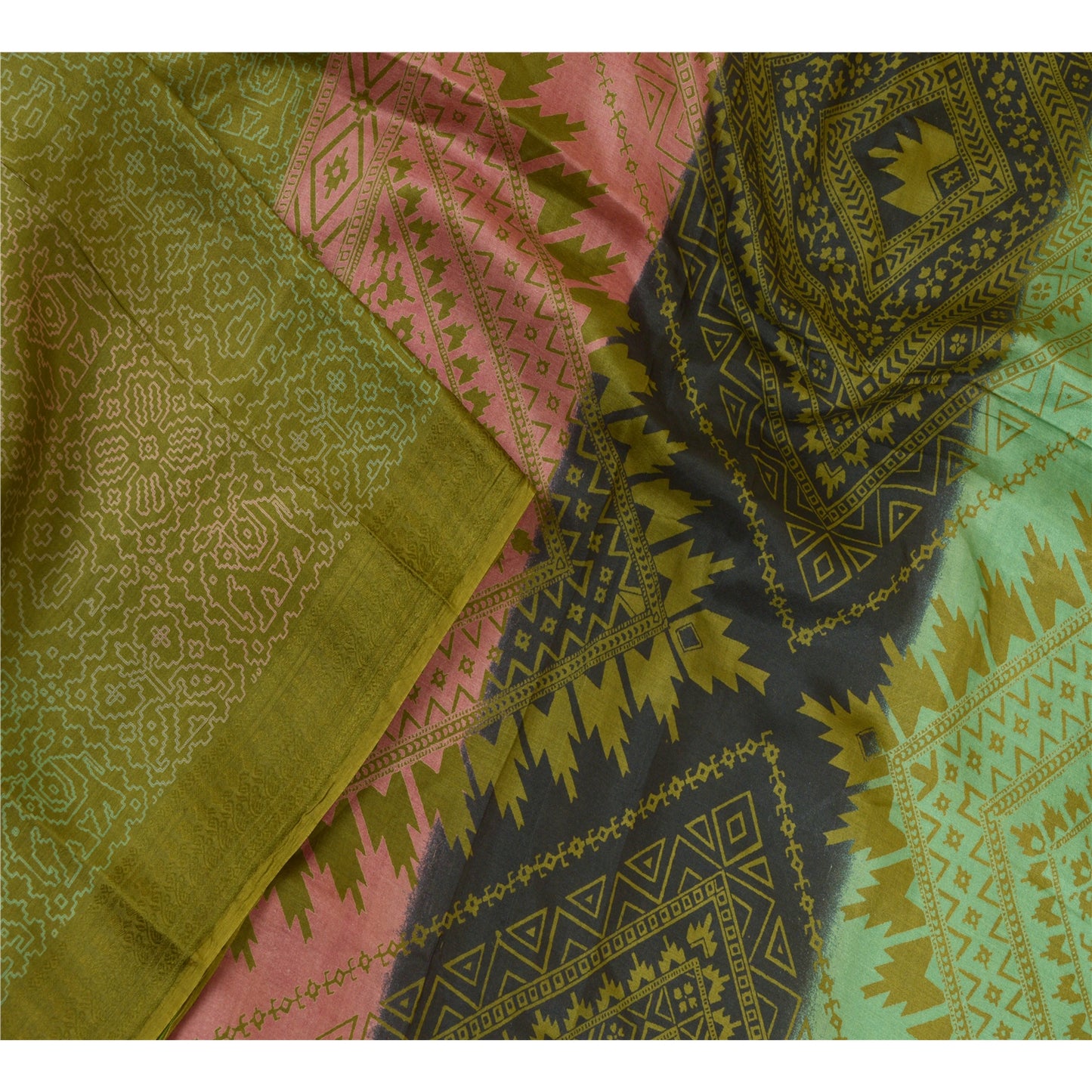 Сари Sanskriti Vintage Green 100% чистый шелк с принтом сари 5 ярдов мягкая ткань для рукоделия из экологически чистой ткани