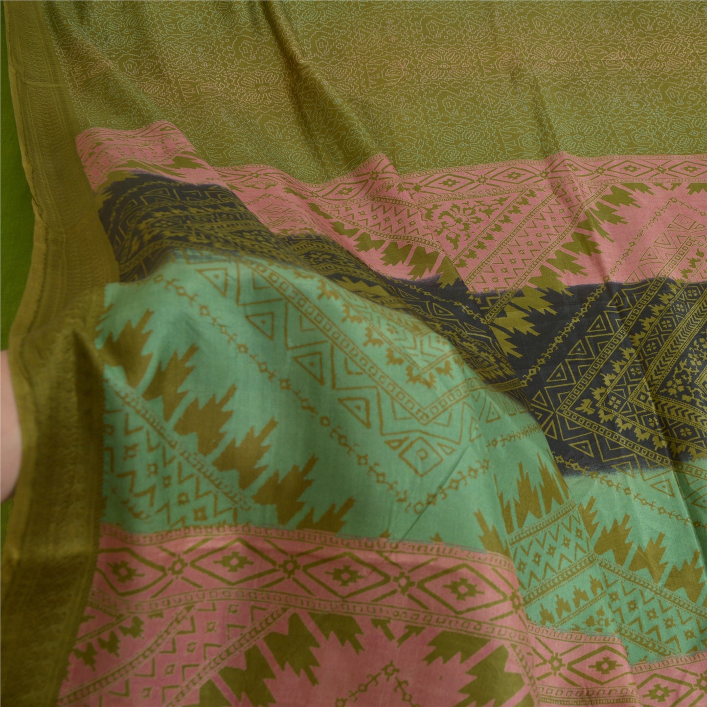Сари Sanskriti Vintage Green 100% чистый шелк с принтом сари 5 ярдов мягкая ткань для рукоделия из экологически чистой ткани
