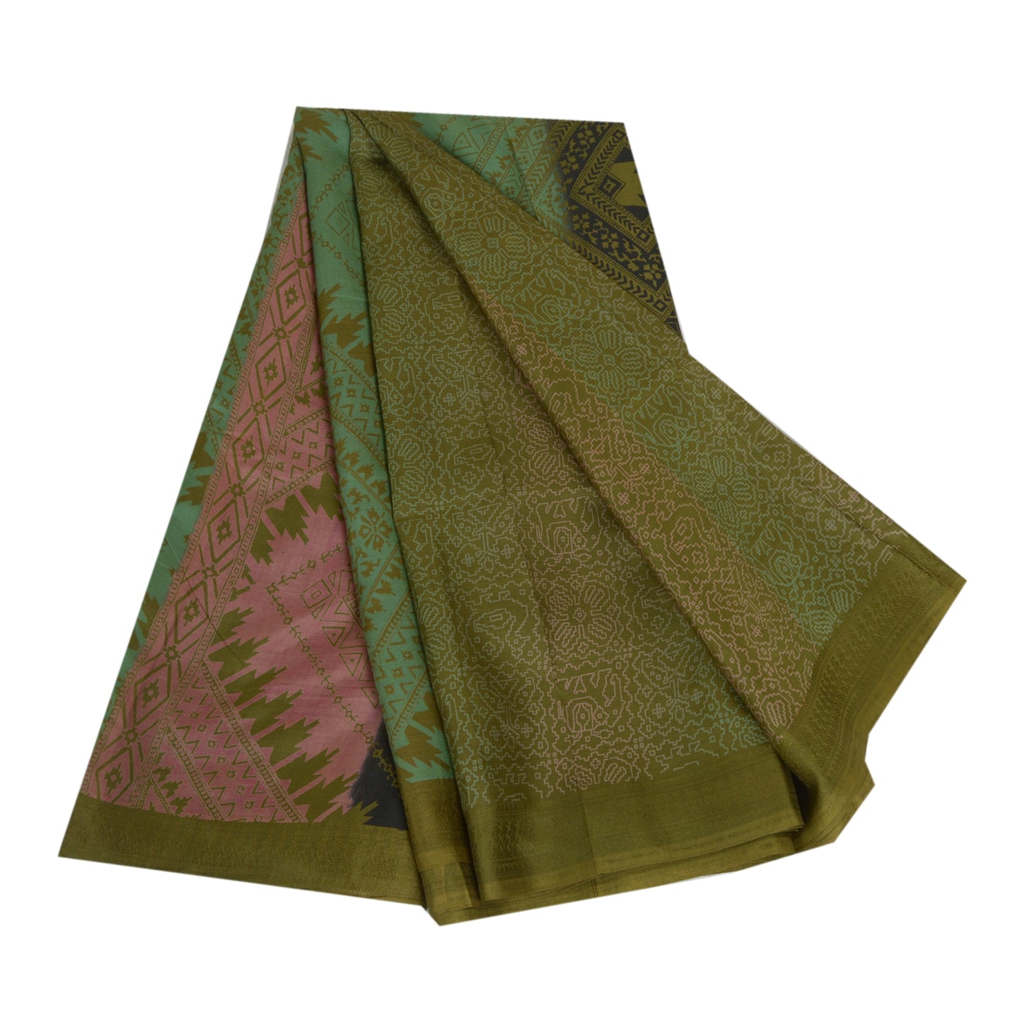 Сари Sanskriti Vintage Green 100% чистый шелк с принтом сари 5 ярдов мягкая ткань для рукоделия из экологически чистой ткани