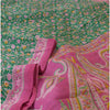 Sanskriti Vintage Sarees Green/Pink Pure Silk Printed Sari Soft 5yd Craft Sustainable Fabric