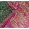 Sanskriti Vintage Sarees Green/Pink Pure Silk Printed Sari Soft 5yd Craft Sustainable Fabric