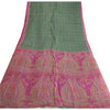 Sanskriti Vintage Sarees Green/Pink Pure Silk Printed Sari Soft 5yd Craft Sustainable Fabric