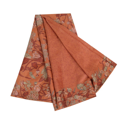 Sanskriti Vintage Sarees Orange Printed 100% Pure Silk Sari Floral Craft Sustainable Fabric