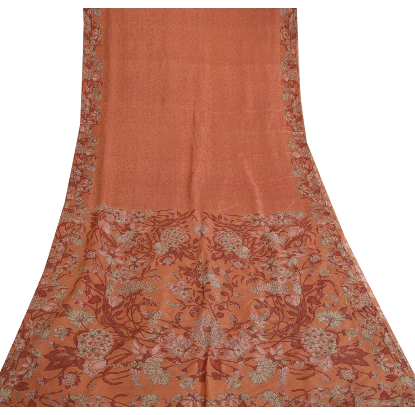 Sanskriti Vintage Sarees Orange Printed 100% Pure Silk Sari Floral Craft Sustainable Fabric