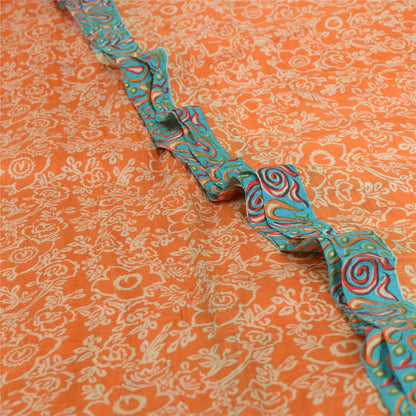 Sanskriti Vintage Sarees Indian Orange 100% Pure Silk Sari Printed Craft Sustainable Fabric