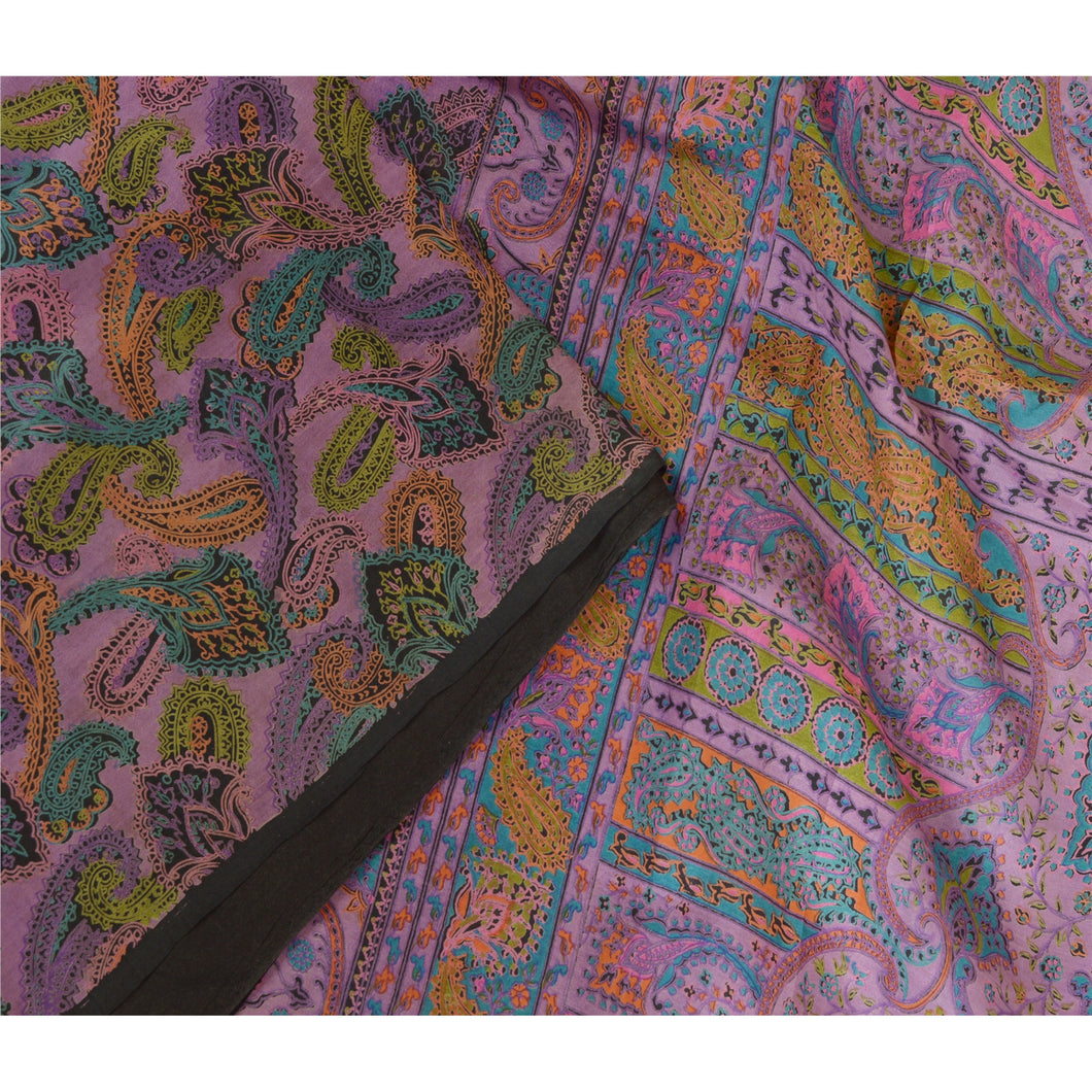 Sanskriti Vintage Sarees Indian Purple 100% Pure Silk Printed Sari Craft Fabric