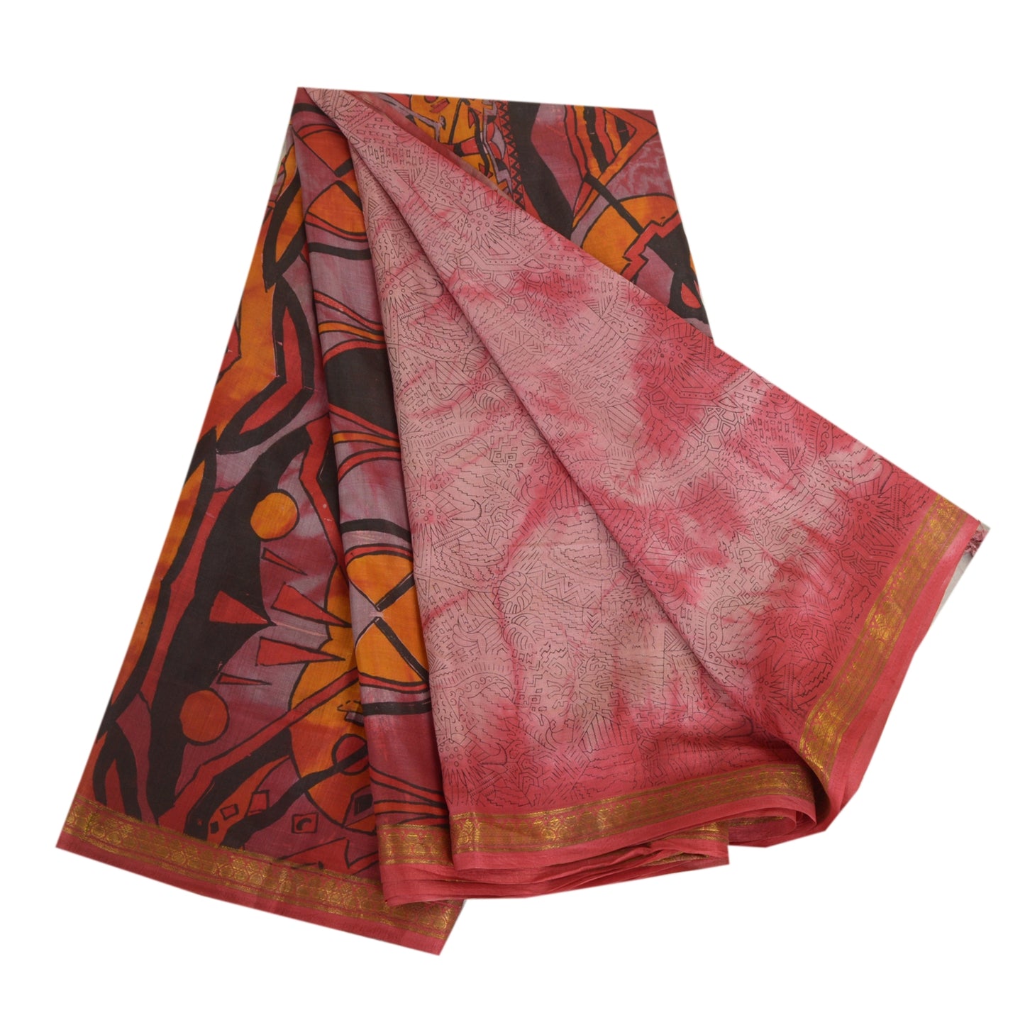 Sanskriti Vintage Sarees Red TieDye Printed Pure Silk Sari Soft 5yd Craft Sustainable Fabric