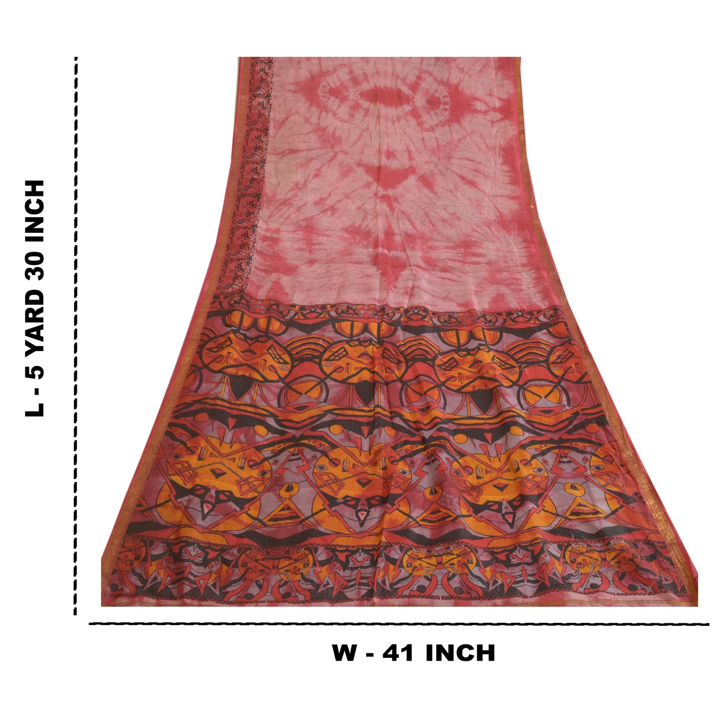 Sanskriti Vintage Sarees Red TieDye Printed Pure Silk Sari Soft 5yd Craft Sustainable Fabric