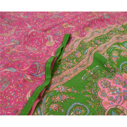 Санскритские винтажные сари индийское зеленое/розовое сари из чистого шелка с принтом ремесло устойчивая ткань