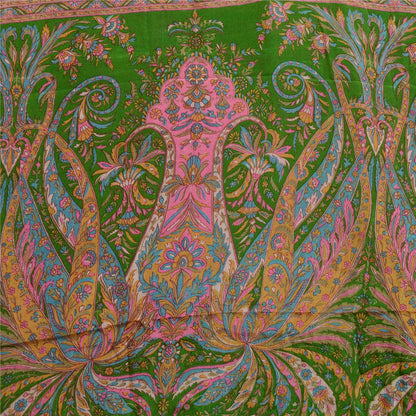 Санскритские винтажные сари индийское зеленое/розовое сари из чистого шелка с принтом ремесло устойчивая ткань