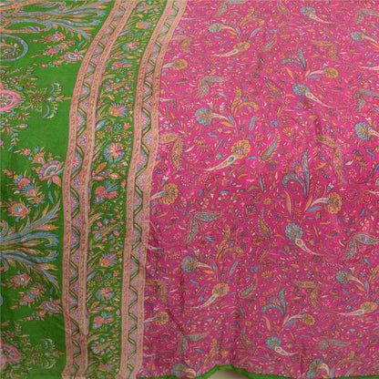 Санскритские винтажные сари индийское зеленое/розовое сари из чистого шелка с принтом ремесло устойчивая ткань