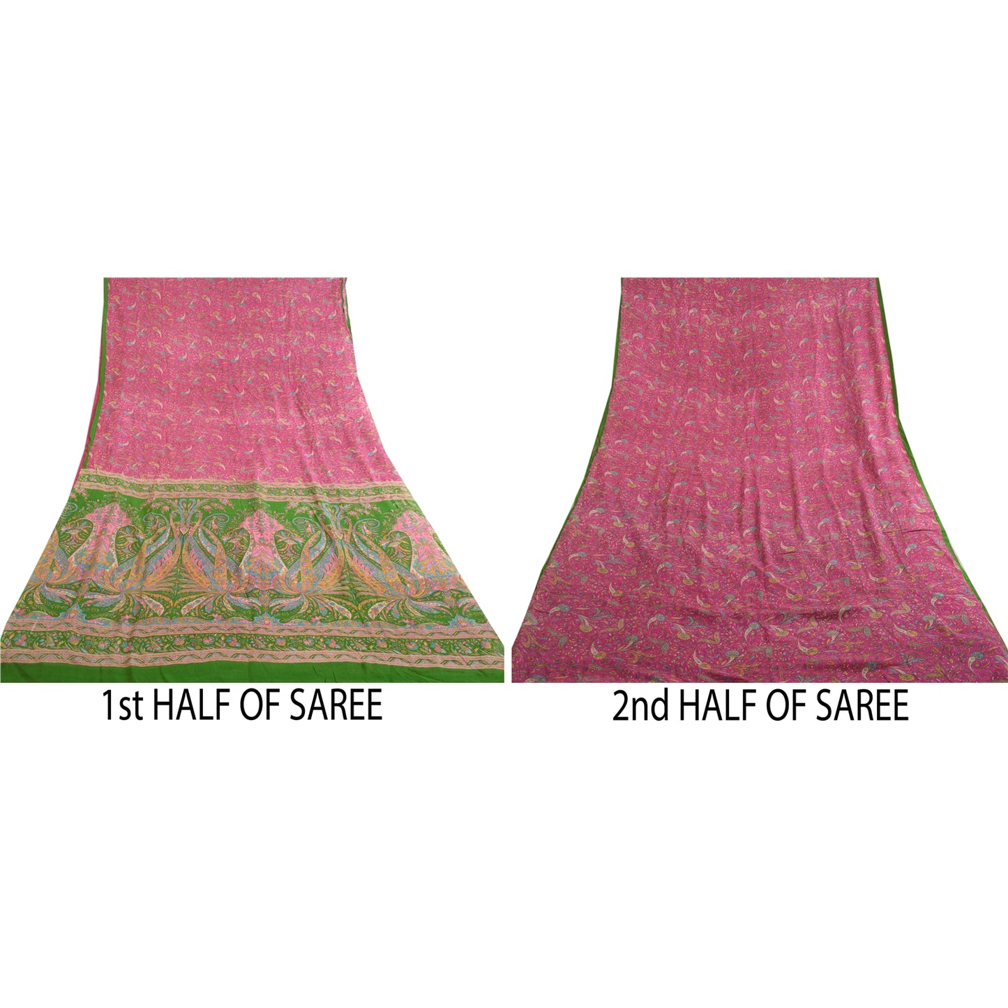 Санскритские винтажные сари индийское зеленое/розовое сари из чистого шелка с принтом ремесло устойчивая ткань