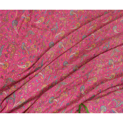 Санскритские винтажные сари индийское зеленое/розовое сари из чистого шелка с принтом ремесло устойчивая ткань