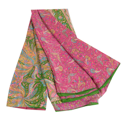 Санскритские винтажные сари индийское зеленое/розовое сари из чистого шелка с принтом ремесло устойчивая ткань