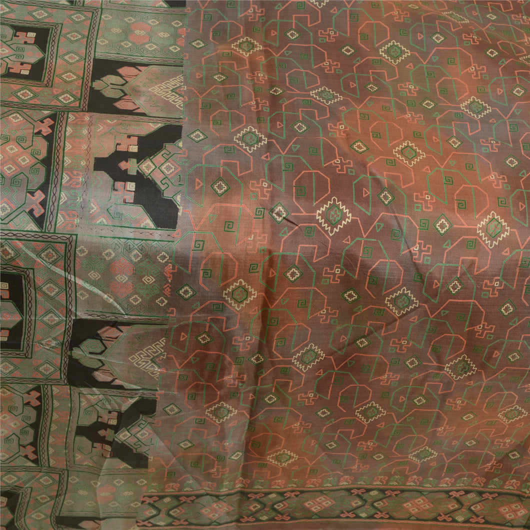 Sanskriti Vintage Sarees From India Brown Printed Pure Silk Sari Craft Fabric