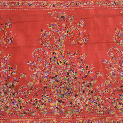 Sanskriti Vintage Sarees Black/Red Printed Pure Silk Sari 5yd Soft Craft Sustainable Fabric