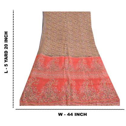 Sanskriti Vintage Sarees Black/Red Printed Pure Silk Sari 5yd Soft Craft Sustainable Fabric