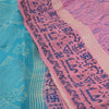 Sanskriti Vintage Sarees Blue/Pink Printed Pure Silk Sari Soft 5yd Craft Sustainable Fabric