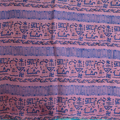 Sanskriti Vintage Sarees Blue/Pink Printed Pure Silk Sari Soft 5yd Craft Sustainable Fabric