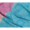 Sanskriti Vintage Sarees Blue/Pink Printed Pure Silk Sari Soft 5yd Craft Sustainable Fabric