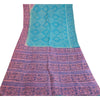 Sanskriti Vintage Sarees Blue/Pink Printed Pure Silk Sari Soft 5yd Craft Sustainable Fabric