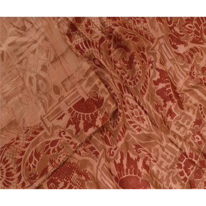Sanskriti Vintage Sarees Peach/Red Printed 100% Pure Silk Sari 5yd Craft Sustainable Fabric