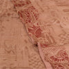 Sanskriti Vintage Sarees Peach/Red Printed 100% Pure Silk Sari 5yd Craft Sustainable Fabric