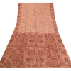 Sanskriti Vintage Sarees Peach/Red Printed 100% Pure Silk Sari 5yd Craft Sustainable Fabric