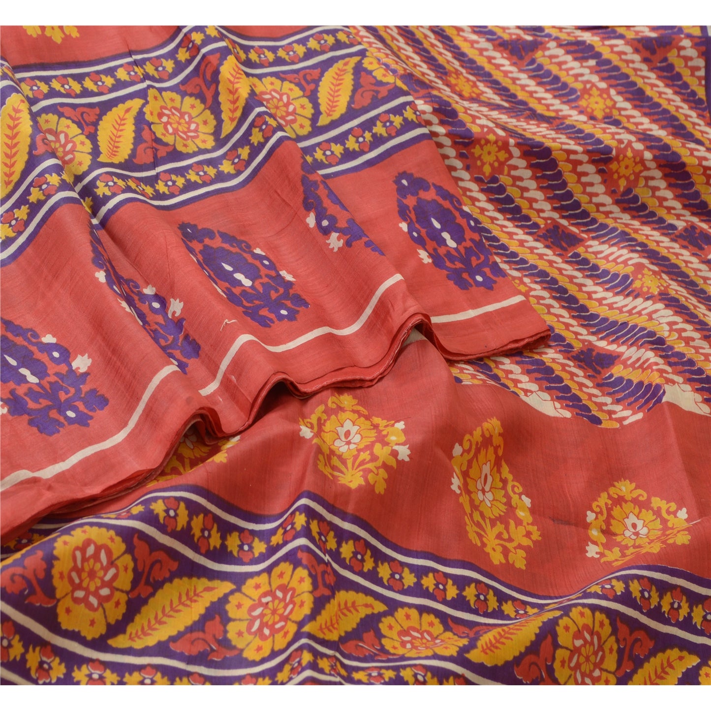 Sanskriti Vintage Red Indian Sarees 100% Pure Silk Printed Sari Craft Sustainable Fabric
