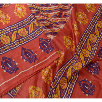Sanskriti Vintage Red Indian Sarees 100% Pure Silk Printed Sari Craft Sustainable Fabric