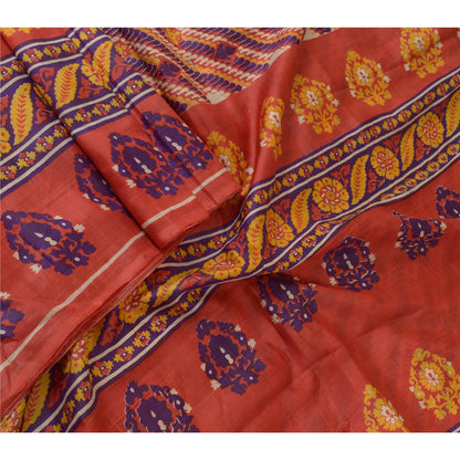 Sanskriti Vintage Red Indian Sarees 100% Pure Silk Printed Sari Craft Sustainable Fabric
