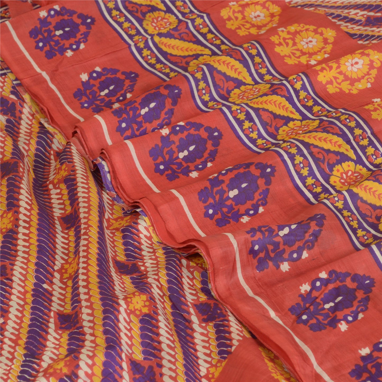 Sanskriti Vintage Red Indian Sarees 100% Pure Silk Printed Sari Craft Sustainable Fabric