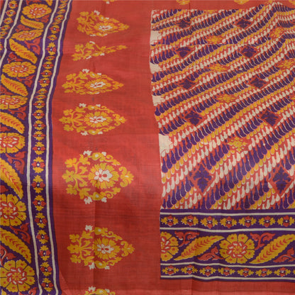 Sanskriti Vintage Red Indian Sarees 100% Pure Silk Printed Sari Craft Sustainable Fabric