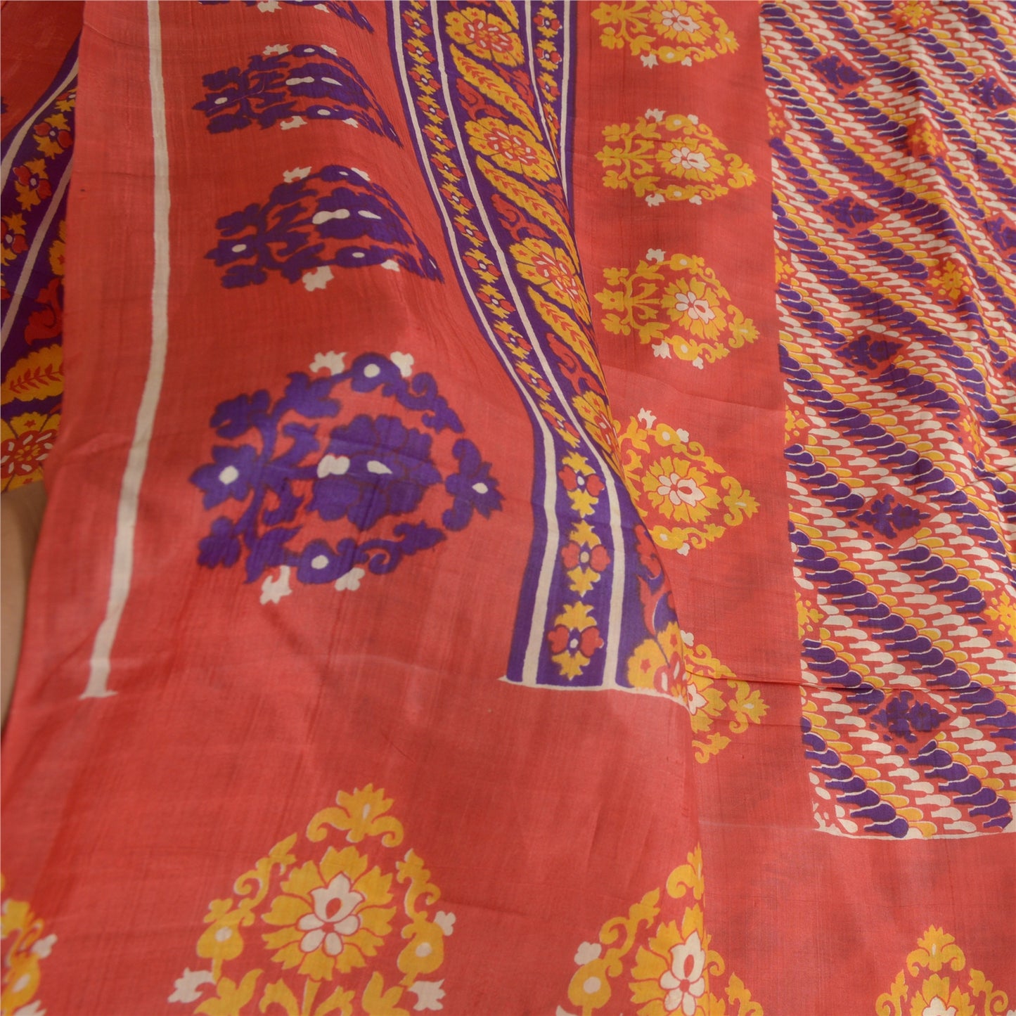 Sanskriti Vintage Red Indian Sarees 100% Pure Silk Printed Sari Craft Sustainable Fabric