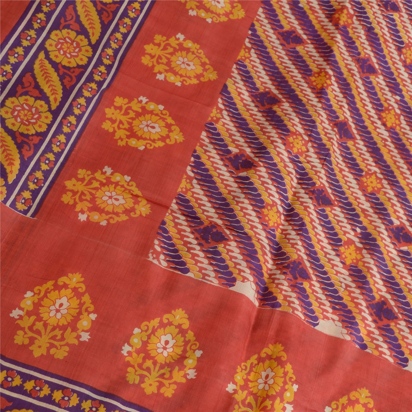 Sanskriti Vintage Red Indian Sarees 100% Pure Silk Printed Sari Craft Sustainable Fabric