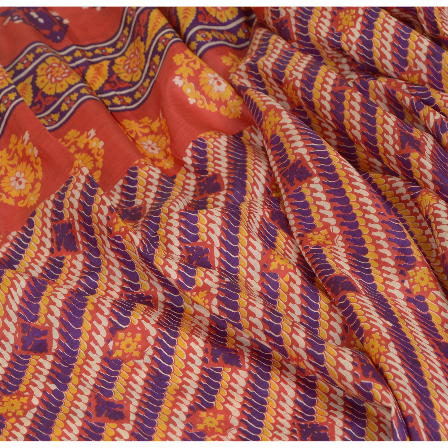 Sanskriti Vintage Red Indian Sarees 100% Pure Silk Printed Sari Craft Sustainable Fabric