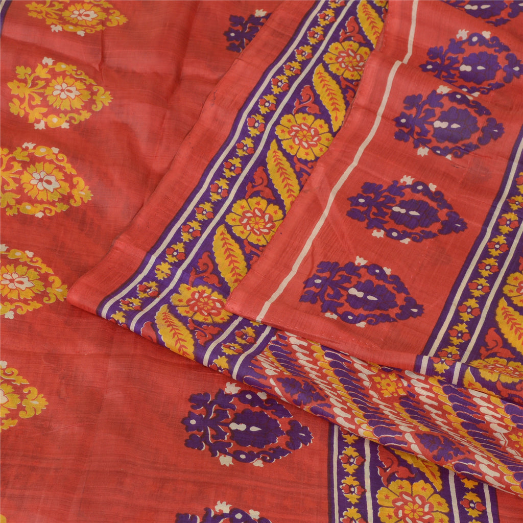Sanskriti Vintage Red Indian Sarees 100% Pure Silk Printed Sari Craft Sustainable Fabric